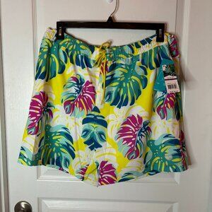 Cubavera Men's Tropical Print Leaf Swim Shorts, Size XXL, Pool Water Beach NWT